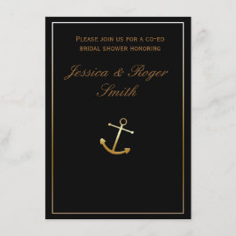 Invitación elegante y chic de oro negro con ancla