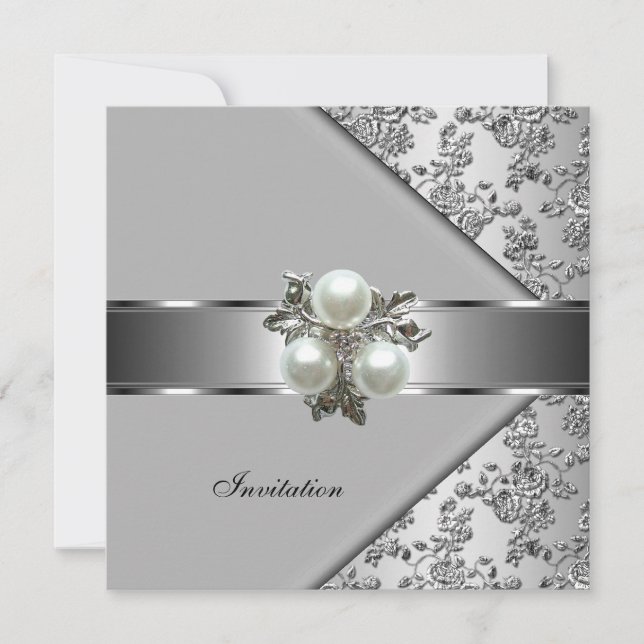 Invitación Elegante y Clásica Collar de Perlas Flo (Anverso)