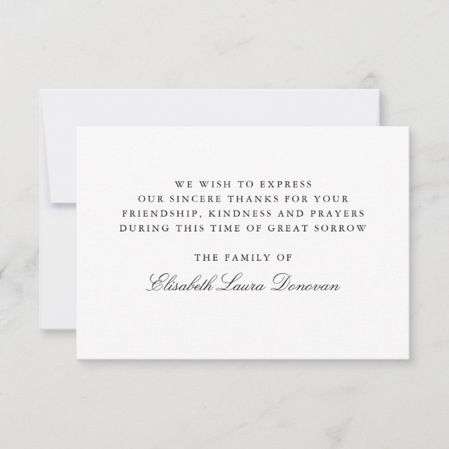 Invitación Elegante y clásica simpatía funeraria Gracias (Anverso)