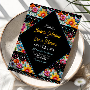 Invitación Elegante y colorida fiesta floral de boda negra