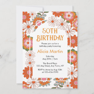 Invitación Elegante y colorido Groovy Flower & Leaf Cumpleaño