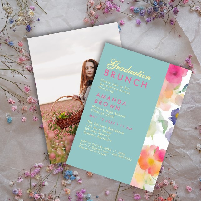 Invitación Elegante y de moda graduación de acuarela BRUNCH (Subido por el creador)
