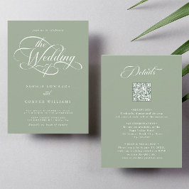 Invitación Elegante y Delicada Boda Sage Verde Todo en uno