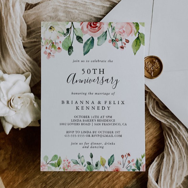 Invitación Elegante y delicado floral 50 aniversario de bodas (Subido por el creador)