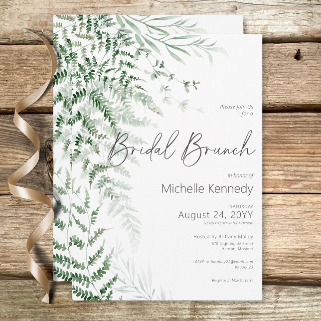 Invitación Elegante y Delicado Verdor Ferns Bridal Brunch (Elegant Delicate Greenery Ferns Bridal Brunch Invitation)