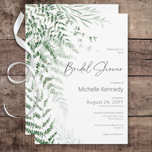 Invitación Elegante y Delicado Verdor Ferns Bridal Shower (Elegant Delicate Greenery Ferns Bridal Shower Invitation)