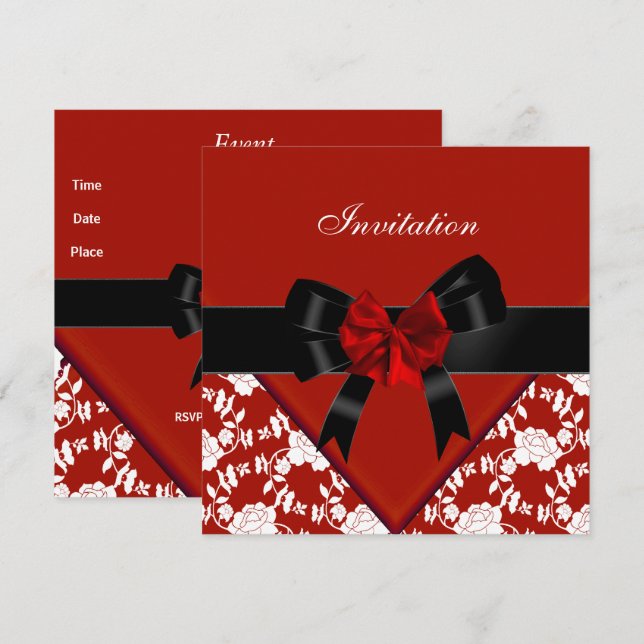 Invitación elegante y distinguida con lazo floral  (Anverso / Reverso)