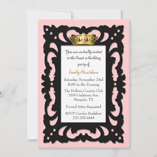 Invitación Elegante y dulce 16 cumpleaños (Anverso)