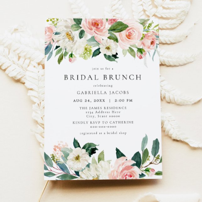 Invitación Elegante y dulce brunch de novia floral rosa Rubor (Subido por el creador)
