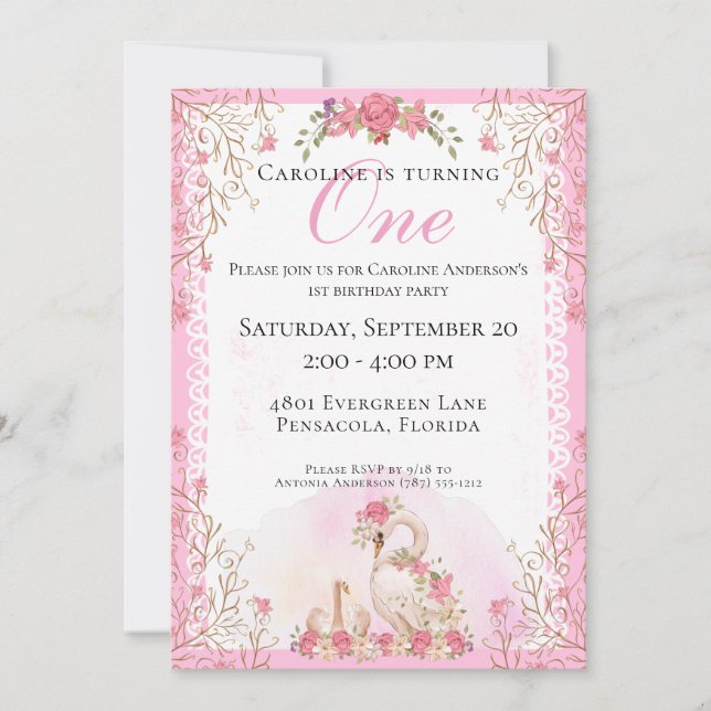 Invitación Elegante y dulce Cisnes de Fairé (Anverso)