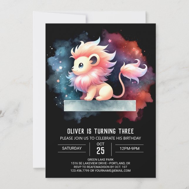 Invitación Elegante y dulce cumpleaños de león (Anverso)