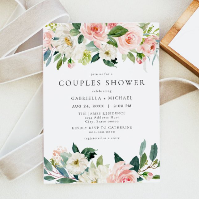 Invitación Elegante y dulce ducha Rubor de parejas florales r (Subido por el creador)