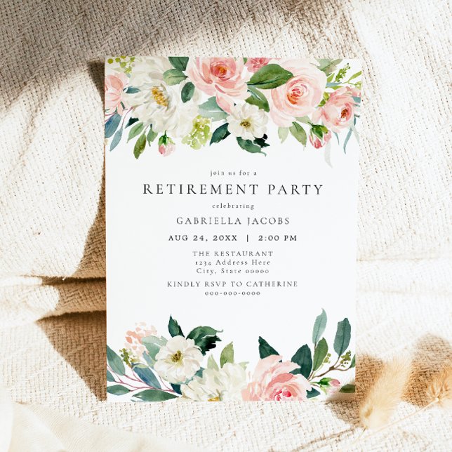 Invitación Elegante y dulce Fiesta de retiro floral rosa Rubo (Subido por el creador)