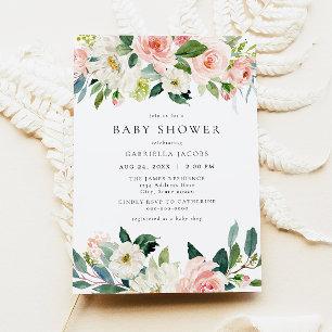 Invitación Elegante y dulce Rubor Chica floral rosa Baby Show