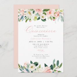 Invitación Elegante y dulce Rubor Floral rosa Quinceañera