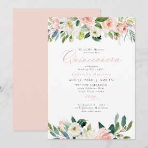 Invitación Elegante y dulce Rubor Floral rosa Quinceañera