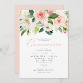 Invitación Elegante y dulce Rubor Floral rosa Quinceañera