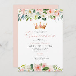 Invitación Elegante y dulce Rubor Floral rosa Quinceañera