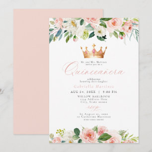 Invitación Elegante y dulce Rubor Floral rosa Quinceañera