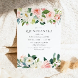 Invitación Elegante y dulce Rubor Floral rosa Quinceañera