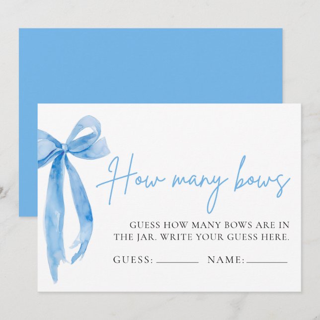 Invitación Elegante Y Dusty Blue Bow Adivinan Cuántos Bows (Anverso / Reverso)