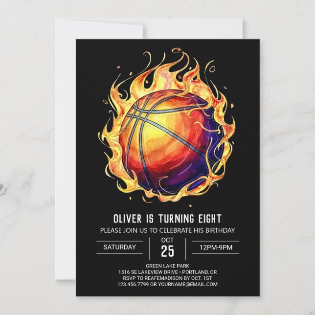 Invitación Elegante y editable cumpleaños de básquetbol depor (Anverso)