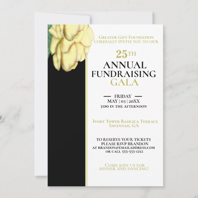 Invitación Elegante y editable Gala de evento de caridad en b (Anverso)