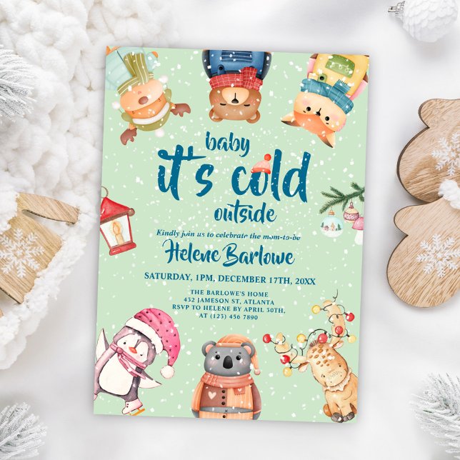 Invitación Elegante y elegante Baby Shower de animales de Woo (Cute Elegant Winter Woodland Animals Baby Shower Invitation)