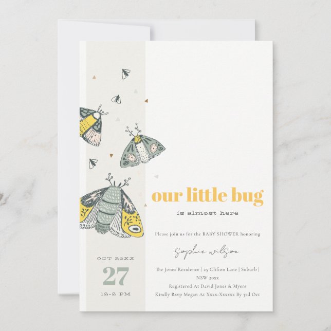 Invitación Elegante y elegante Baby Shower gris amarillo de p (Anverso)