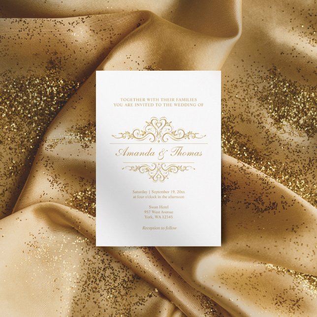 Invitación Elegante y elegante boda adorno de marco dorado (Subido por el creador)
