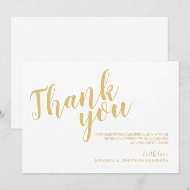 Invitación Elegante y elegante Boda blanco y oro gracias (Anverso / Reverso)