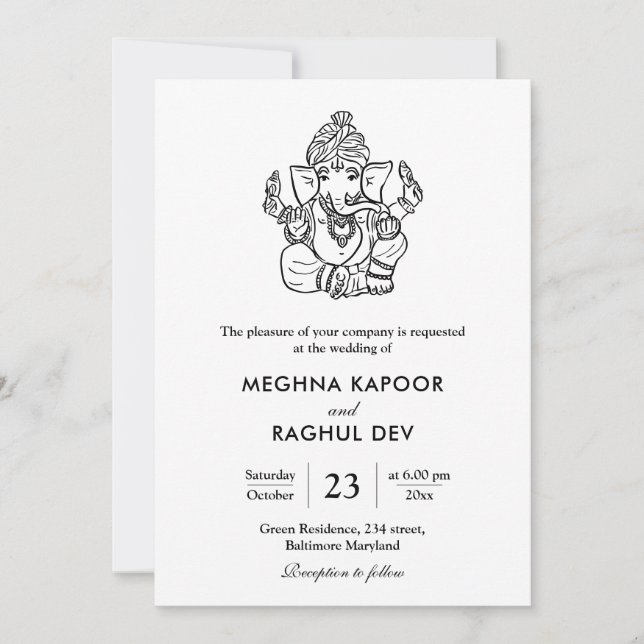 Invitación Elegante y elegante Boda de Dios de Ganpati (Anverso)