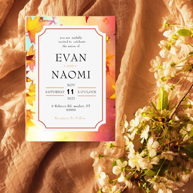 Invitación Elegante y elegante Boda de hojas otoñales bordead (Subido por el creador)