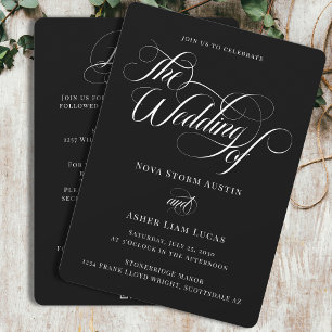 Invitación Elegante y elegante Boda negro todo en un código Q