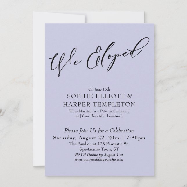 Invitación Elegante y Elegante Celebración De Lavanda Simple (Anverso)
