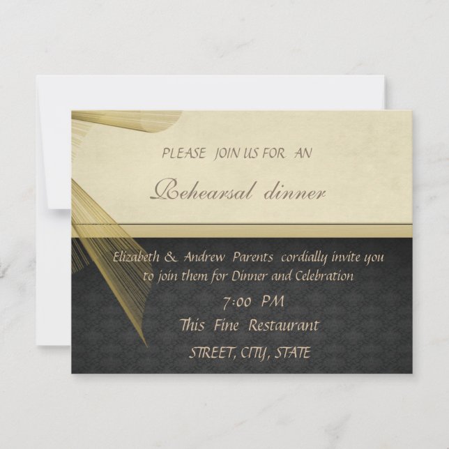 Invitación Elegante y elegante cena de Boda negro (Anverso)