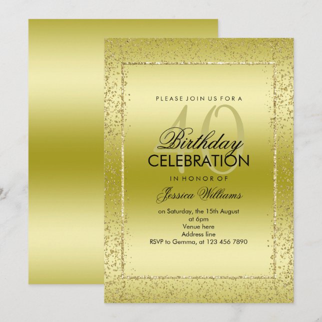 Invitación Elegante y elegante Confetti de oro 40 cumpleaños (Anverso / Reverso)