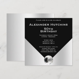 Invitación Elegante y elegante cumpleaños Masculino negro y p