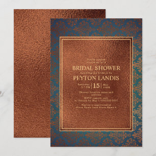 Invitación Elegante y elegante damasco de cobre teal para des