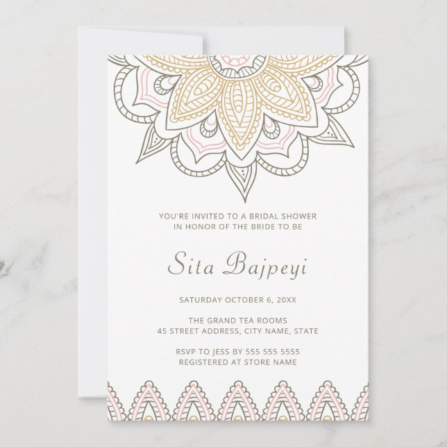 Invitación Elegante y elegante ducha de novia hindú de Mehndi (Anverso)