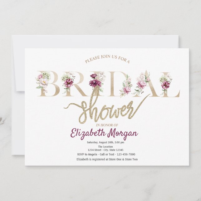 Invitación Elegante Y Elegante Ducha De Novias Florales (Anverso)