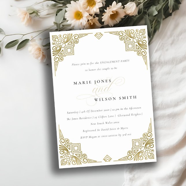 Invitación Elegante y elegante estilo Art Decó Compromiso con (Subido por el creador)