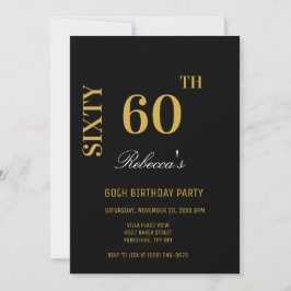 Invitación Elegante y elegante fiesta de cumpleaños 60 en neg