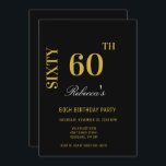 Invitación Elegante y elegante fiesta de cumpleaños 60 en neg<br><div class="desc">Elegante y elegante negro y oro 60 cumpleaños de invitación</div>
