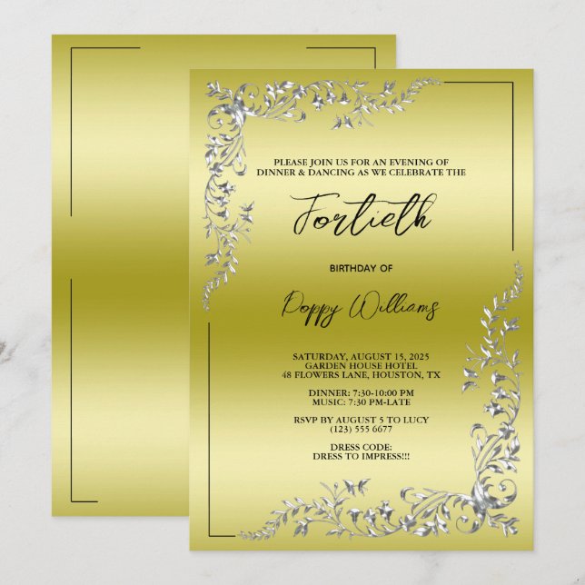 Invitación Elegante y elegante fiesta de cumpleaños de decora (Anverso / Reverso)