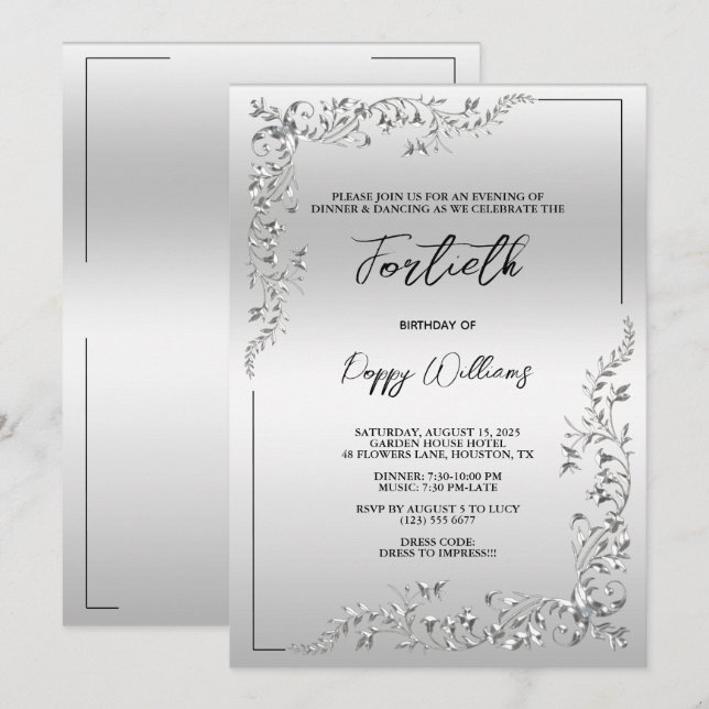 Invitación Elegante y elegante fiesta de cumpleaños de decora (Anverso / Reverso)