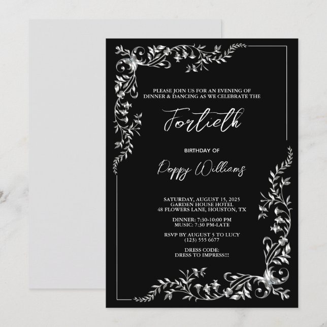 Invitación Elegante y elegante fiesta de cumpleaños de decora (Anverso / Reverso)