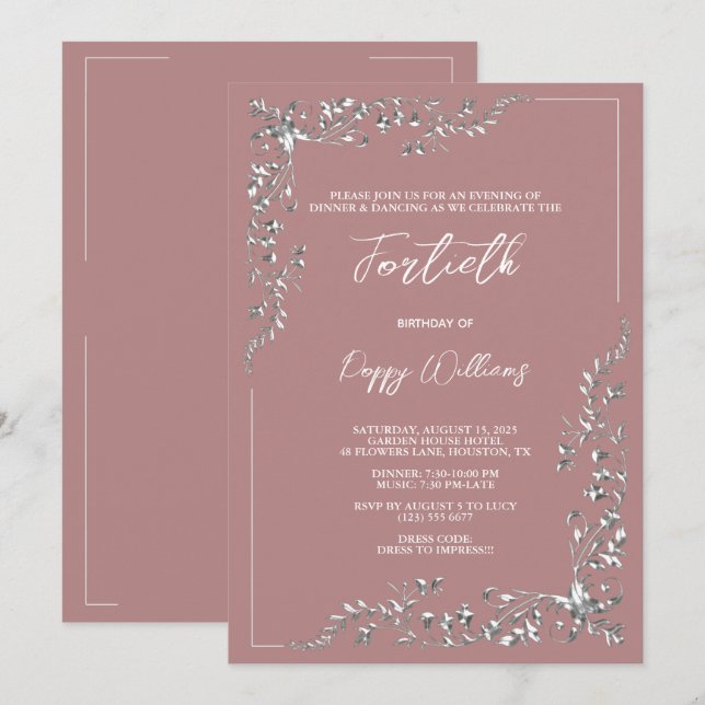Invitación Elegante y elegante fiesta de cumpleaños de decora (Anverso / Reverso)