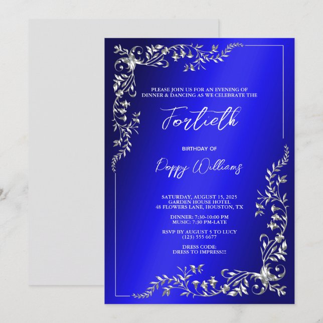 Invitación Elegante y elegante fiesta de cumpleaños de decora (Anverso / Reverso)