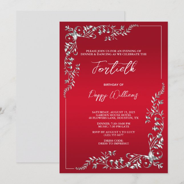 Invitación Elegante y elegante fiesta de cumpleaños de decora (Anverso / Reverso)
